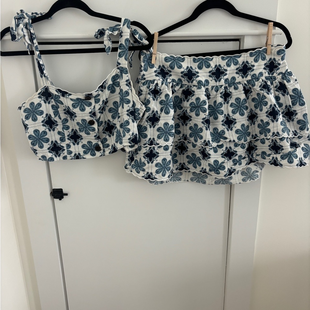 Agua Bendita Blue and White Floral Mini Skirt